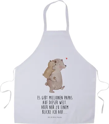 Produktbild von Mr. & Mrs. Panda Grillschürze Papa Bär - Weiß - Geschenk, Schürze, Muttertag, Grillmeister-Schürze, Kochschürze, Küchenzubehör, Gastro, Geburtstag, Vatertag
