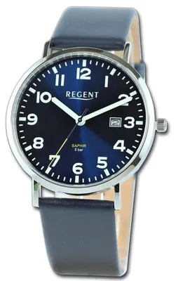 Obrázok produktu pre Pánske hodinky s koženým remienkom, modrej farby, analógové, značka Regent, model D3UR1114076
