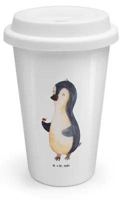 Produktbild von Mr. & Mrs. Panda Kaffeebecher To Go Pinguin Marienkäfer - Weiß - Geschenk, ToGo, Freude, Liebe, Glück, Thermobecher, Lebensfreude, Keramikbecher, keramik, Aufmerksam