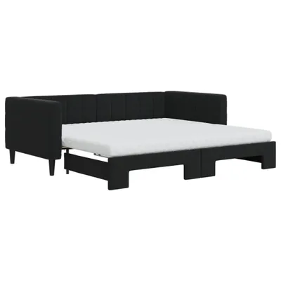 Image de Lit de jour avec gigogne et matelas noir 90x190 cm velours