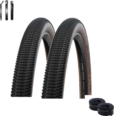 Produktbild von 2 x Schwalbe Fahrradreifen Drahtreifen Billy Bonkers Performance bronze 54-559 ( 26 x 2.10 )  + 2 x Schwalbe Schläuche AV 13 inkl. Reifenheber