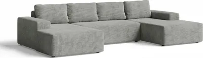 Produktbild von Ecksofa mit Schlaffunktion - Mit Bettkasten - 336x76x155 cm - Grau - U Form - Polstermöbel - Eckcouchgarnitur - Cord-Oberfläche - AVANTI