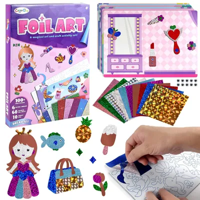 Productafbeelding van Knutselsets voor kinderen: eenhoorns en prinsessen. Foliekunst-set. Geen rommel. Creatieve en handwerkactiviteiten als cadeaus voor meisjes en jongens
