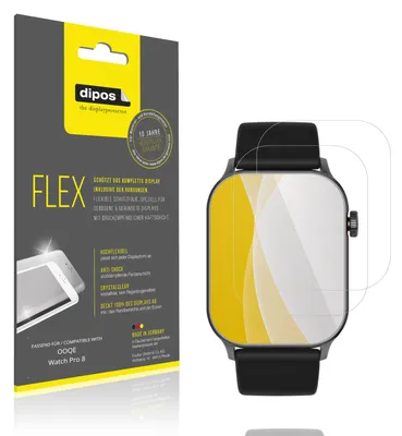 Produktbild von 2x Schutzfolie für OOQE Watch Pro 8 Folie, 100% Displayabdeckung, dipos Flex