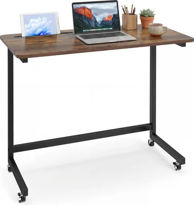 Obrázok produktu pre COSTWAY Odkladací stolík na kolieskach, stolík na notebook s integrovaným odkladacím priestorom, stolík v tvare C, stolík na starostlivosť do obývacej izby, spálne, hnedý