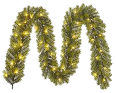 Productafbeelding van Black Box Trees Nagoya Guirlande met LED-Verlichting - Kerstversiering voor Binnen met 40 Warmwitte Lampjes - Kerstslingers van Kunststof - L270 x Ø20 cm - Groen