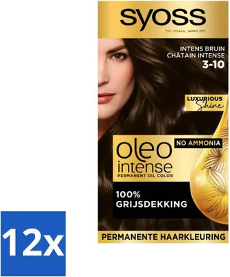 Immagine prodotto di SYOSS - Oleo Intense 3-10 - Tintura per capelli - Colore permanente per capelli - Castano intenso - Colore a lunga durata - Confezione risparmio - 12 pezzi