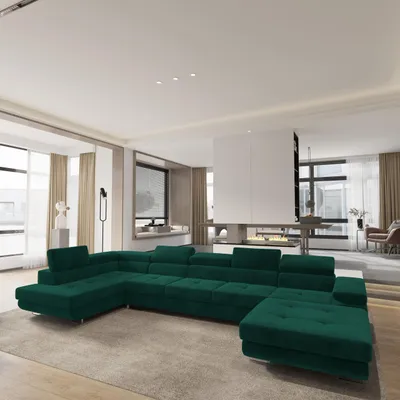 Produktbild von Masseno Ecksofa TORIVA L-S mit Schlaffunktion U-Form, Sofa mit Bettkasten, Wohnzimmersofa, Couch, Soffa, Bettsofa, Couchgarnitur- Grün, MONOLITH 37