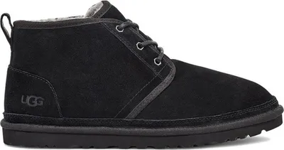 A black UGG boot is shown against a white background.
