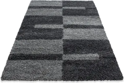 Produktbild von Villa Möbel Galiva Wohnzimmer-Teppich, Hochflor-Teppich, Shaggy, Kariert Design, Farbe:Hellgrau, Grösse:120 cm Rund