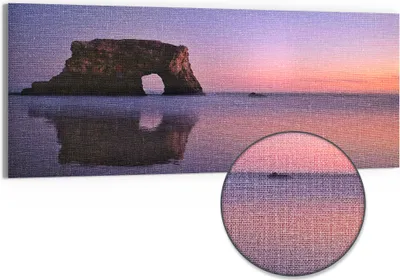 Produktbild von DEQORI Hybrid Leinwand Bild 150x60 cm 'Abendlicher Felsbogen' Wandbild Glas flach modern