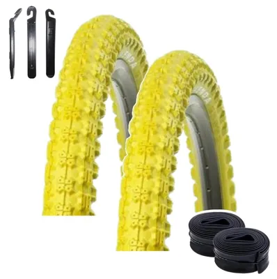 Immagine prodotto di 2 pneumatici Kenda K-50 per biciclette BMX, misura 20 x 2,125 (57-406), colore giallo, + 2 camere d'aria compatibili, inclusi leva pneumatici
