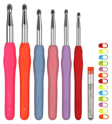 Image de Ensemble d'aiguilles à crochet - Ergonomiques avec une prise en main douce - Adaptées aux personnes souffrant d'arthrite - Tailles : 6,0 mm, 6,5 mm, 7,0 mm, 8,0 mm, 9,0 mm, 10 mm