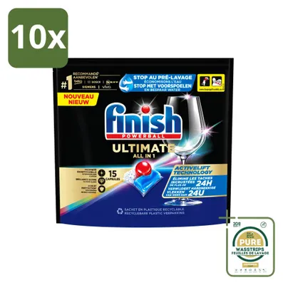 Produktbild von 10 x Finish Powerball Ultimate All in 1 Geschirrspültabs - 15 Tabs - Vorratspackung - 10 Stücke