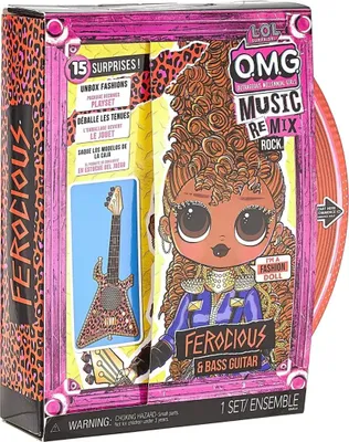 Immagine prodotto di Sorpresa L.O.L.! OMG Remix Rock FEROCIOUS fashion doll con 15 sorprese - con basso, vestito, scarpe, spazzola, supporto per bambola, rivista con testi e giradischi - Per bambine dai 4 anni in su