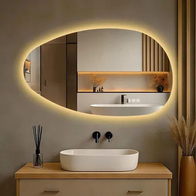 Image de S'AFIELINA 85×50 cm Miroir asymétrique LED - miroir de salle de bain avec éclairage, variateur d'intensité, montage horizontal/vertical, antibuée,salle de bain & couloir