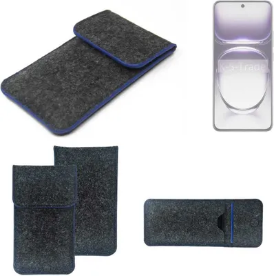 Produktbild von K-S-Trade Handy-Hülle Schutz-Hülle kompatibel mit Oppo Reno12 PJV110 Filztasche Pouch Tasche Case Sleeve Filzhülle dunkelgrau, blauer Rand