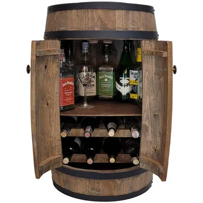 Immagine prodotto di Barrel con porta Bottiglie di alcolici Bar in wengé 80x50 cm Mini wine bar per la casa