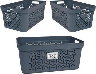 Produktbild von Plastard Wäschekorb 3er-Set Blau 20 L – Robuster Kunststoffkorb mit Griffen für Bad & Haushalt