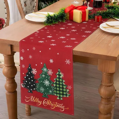 Obrázek produktu pro Běžec na stůl, vánoční, červený, 40x140 cm, dekor stromků, polyester
