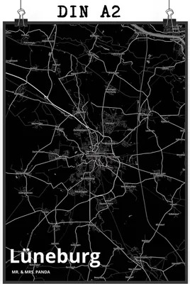 Produktbild von Mr. & Mrs. Panda Bild Lüneburg DIN A2 - Geschenk, wanddeko, Wandbild, Stadt Dorf Karte Landkarte Map Stadtplan, kunstdruck poster, drucke