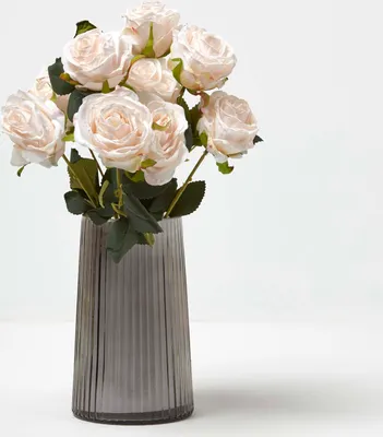 Image de HOMESCAPES Bouquet de roses blanches - Real Touch Fleurs artificielles, 46 cm