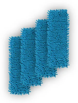 Image de Housse de rechange pour balai à franges en microvelours / chenille - Bleu clair - Lot de 4