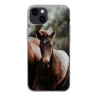 Produktbild von MuchoWow® Handyhülle Schutzhülle Hülle für iPhone 13 mini Pferde - Wald - Berge Silikon Softcase Handy Hülle - Softcase