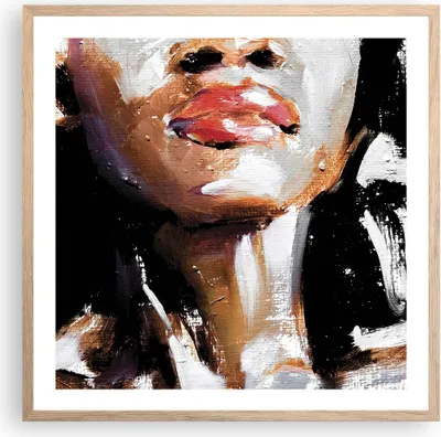 Produktbild von Gerahmtes Poster - Rahmen in heller Eiche - Öl Mund Frau - 60x60 cm - Wand Bild - Wanddeko - Wandbilder - Kunstposter - Wandposter - Bilderrahmen - Bilder - Kunstdruck - P2NAC60x60-4724