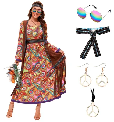 Image de Costume hippie pour femmes des années 1960, avec accessoires