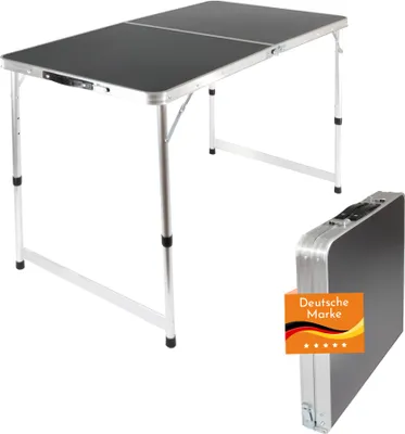 Produktbild von Höhenverstellbarer Klapptisch, schwarz, Campingtisch 120 x 60 cm, Tapeziertisch