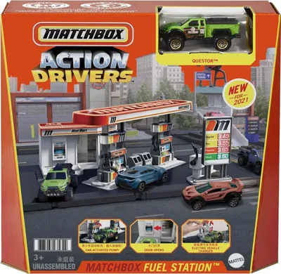 Produktbild von Mattel GVY84 - Matchbox - Action Drivers - Tankstellenspielset mit 1 Fahrzeug, 1:64