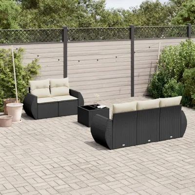 Produktbild von 6-tlg. Garten-Sofagarnitur mit Kissen Schwarz Poly Rattan, Sitzgruppe 3221095