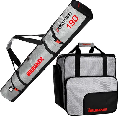 Produktbild von BRUBAKER Kombi Set CarverTec Pro - Skisack 190 cm und Skischuhtasche für 1 Paar Ski + Stöcke + Schuhe + Helm - Silber Rot