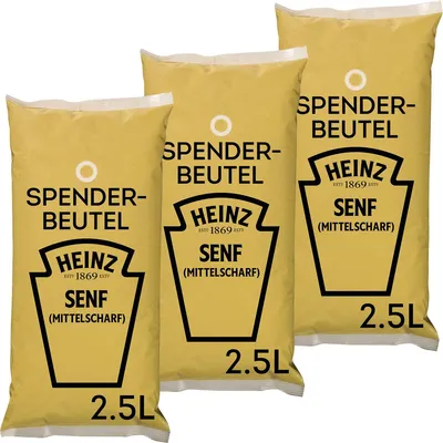 Zdjęcie produktu dla Heinz musztarda średnio ostra w torebce z dozownikiem 3 x 2500ml 7500ml