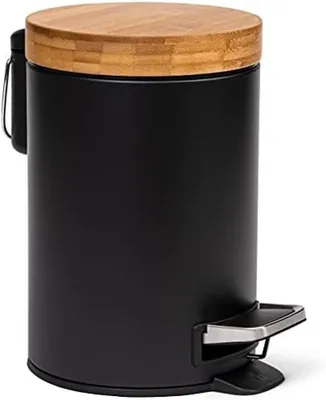 Produktbild von PolkaHome® 3 Liter Designer Badeimer – Bambusdeckel, Sanftschließend, Anti-Fingerabdruck, Schwarz