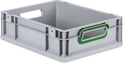 Produktbild von Eurobox NextGen Color | HxBxT 12x30x40cm | 11 Liter | Griffe grün offen | Glatter Boden | Grau | Eurobehälter, Transportbox, Transportbehälter, Stapelbehälter