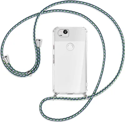 Produktbild von Handykette Backcover-Schutzhülle mit Band (Metall silberfarben) für Google Pixel 2 XL - grün/blau/weiß
