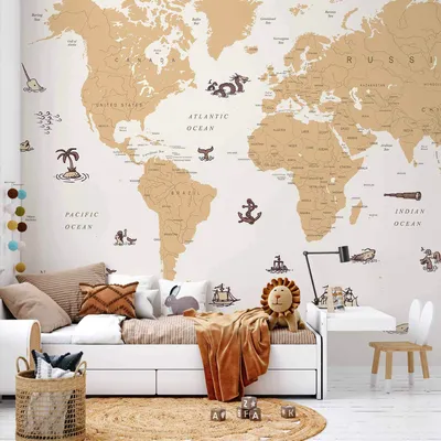 Produktbild von Vlies Fototapete - Sea Wolf Map - Countries With Pirate Illustrations 350x256 cm Für Kinder e-C-10075-a-a