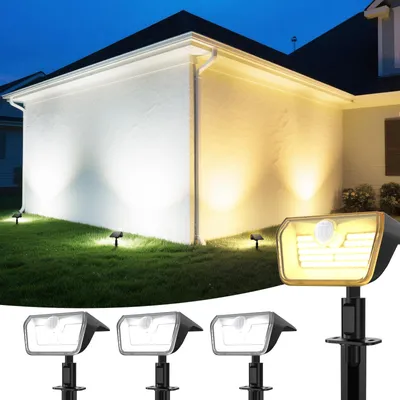 Immagine prodotto di Lampade solari 2 in 1 con sensore di movimento, 3000K e 6500K, 60 LED, impermeabili IP67, confezione da 3 pezzi