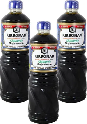 Produktbild von 3er Pack Glutenfreie Sojasauce Tamari (3x 1 Liter) | Kikkoman Würzsauce Sojasoße