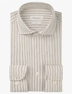 Produktbild von Beige gestreiftes Hemd Profuomo Regular Fit Leinen