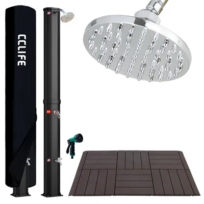 Produktbild von CCLIFE Solardusche mit Kunststoffbodenplatte und Handbrause 60L Solar Gartendusche Pooldusche Regendusche Außendusche schwarz