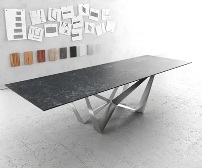 Produktbild von DELIFE Esstisch Edge 300x100cm Keramik Laminam®Nero Greco Anthrazit Spider Flachstahl Edelstahl