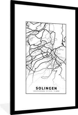 Produktbild von MuchoWow® Gerahmtes Poster Solingen - Karte - Stadtplan 60x90 cm - Poster mit Schwarzem Bilderrahmen Wandposter Rahmen Foto Bilder - Dekoration - Wandposter Wohnzimmer - Hochwertig