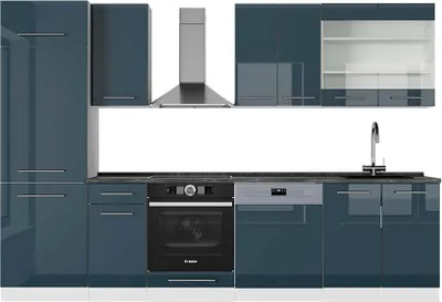 Produktbild von Küchenzeile Vicco Fame-Line Dunkelblau Hochglanz/Weiß 300 cm , AP Anthrazit, Model 49023