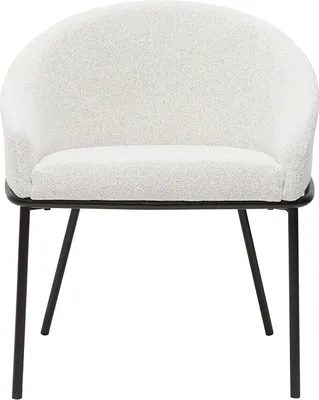 Produktbild von Miliboo - Design-Stuhl aus weißem Chenille-Veloursstoff und schwarzem Metall JENNA