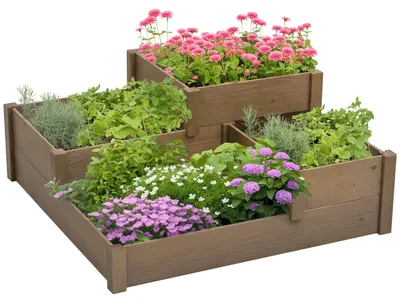 Produktbild von Outsunny Hochbeet Gemüsebeet Blumenkasten mit 3 Stufen für Terrasse und Balkon