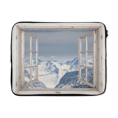 Produktbild von MuchoWow® Laptop Hülle 17 Zoll Laptoptasche Aussicht - Berg - Holz - Zipper - Schutzabdeckung