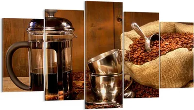 Produktbild von Bild auf Leinwand - Leinwandbild - Kaffeebohnen gerösteter Kaffee Tasse - 160x85cm - Wand Bild - Wanddeko - Leinwanddruck - Bilder - Kunstdruck - Leinwand bilder - Wandkunst - EA160x85-0434